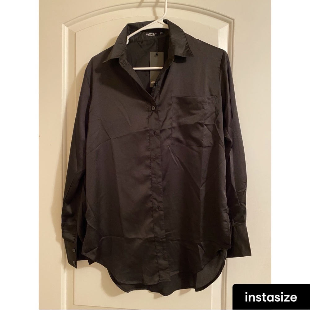 Silky button down satin shirt NWT